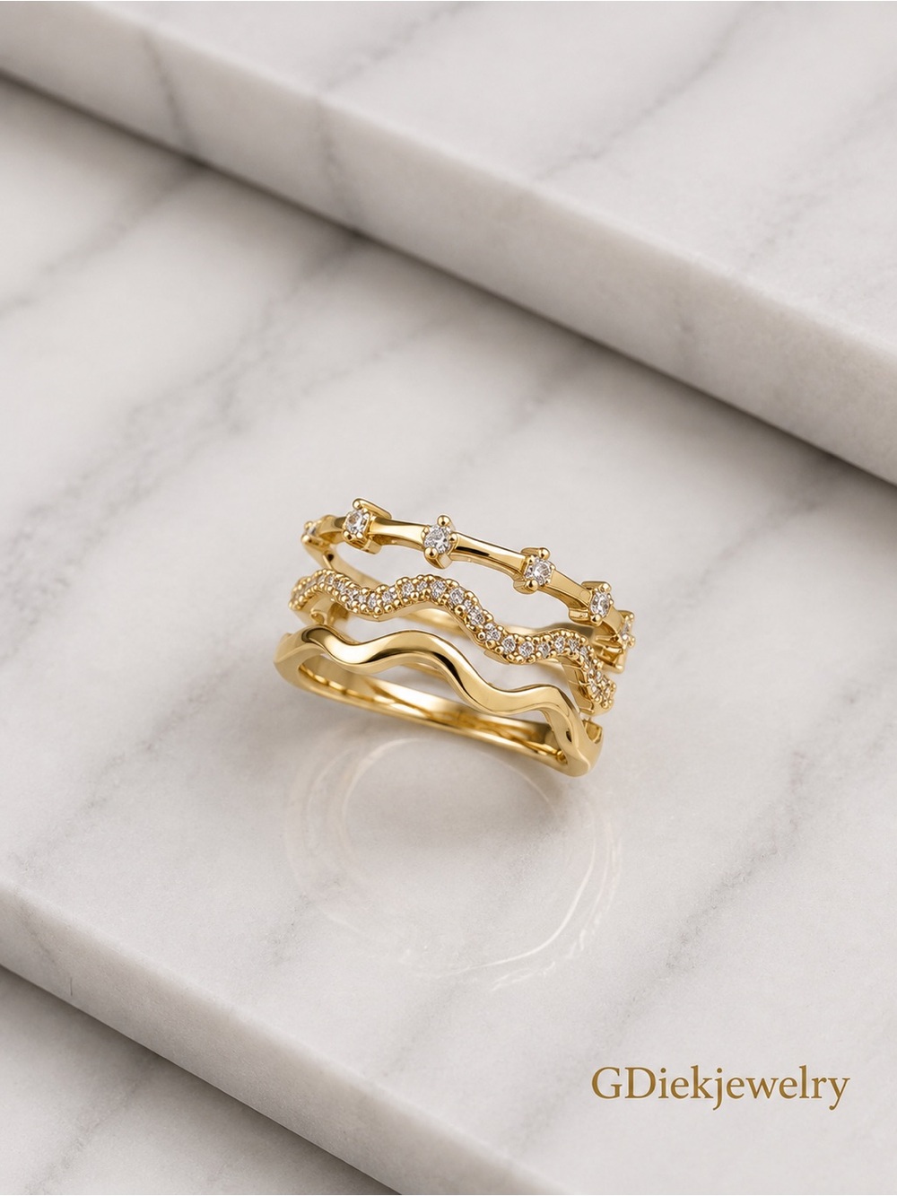 Goldfilled Adjustable  Wave Stackable Ring Set - Gold